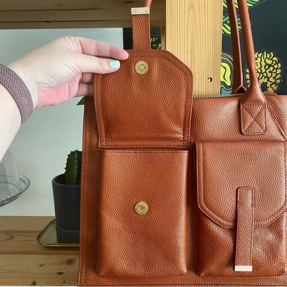 Erica Anneberg Pebbled Leather Messenger Satchel Tote Bag Purse - Picture 5 of 14
